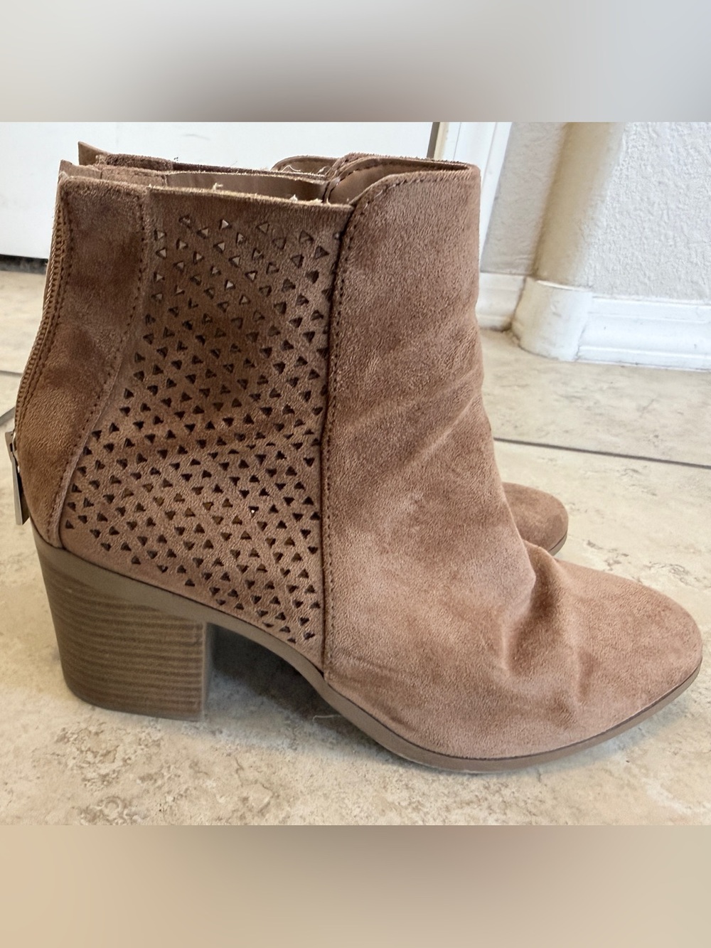 Forever 21 Taupe Suede Perforated Ankle Booties